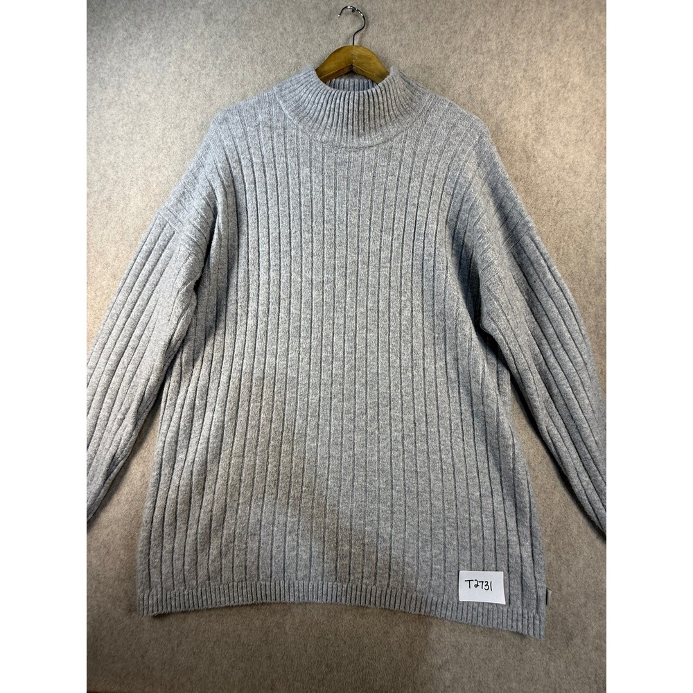 Eddie Bauer Womens Gray Ribbed Mock Neck Knit Sweater Size M Long Sleeve T2731
